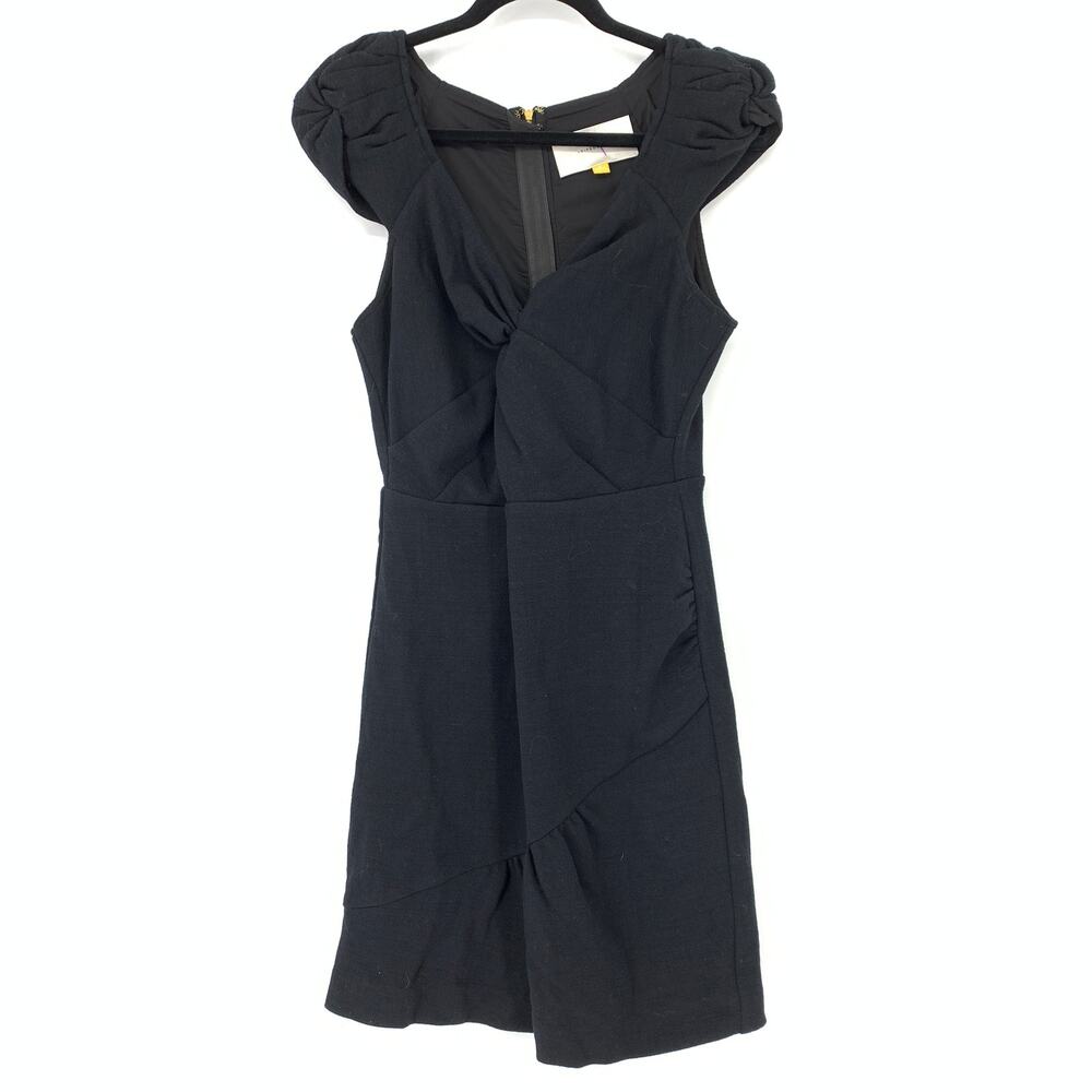 Anthropologie Leifsdottir Womens Sz 8 Wool Sheath Dress Black Cap Sleeve